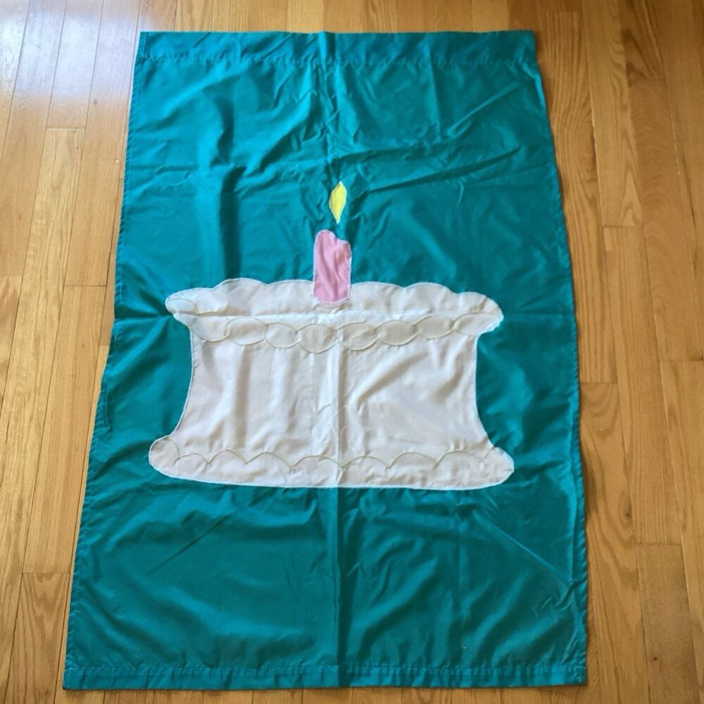 Birthday Cake Porch House Flag Banner Embroidered 53”x 34”